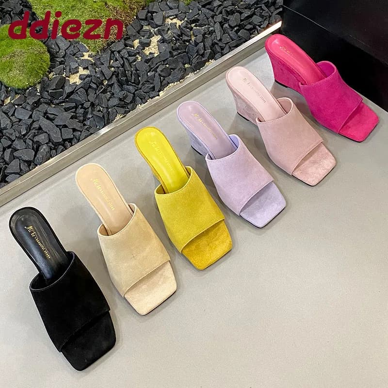 Women's Fashion Surface Wedge Sandals Shoes 2025 New Women's Footwear With Heel Square Toe Sandals With Women's Wedge Slide Shoes