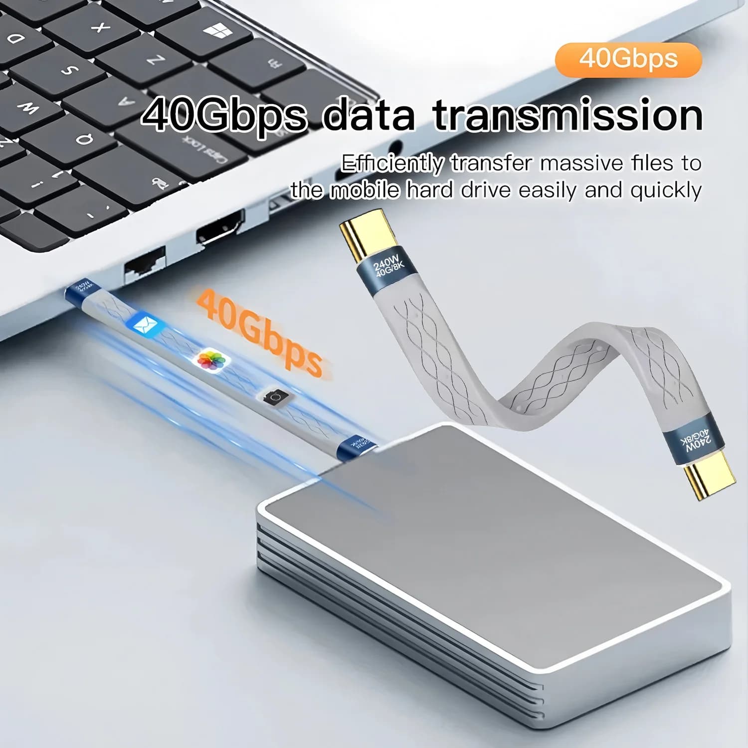 Cavo di ricarica rapida USB-C a USB-C PD 240W 6A, cavo dati USB 4.0 Gen3 40Gbps per MacBook Pro, ricarica telefono e trasferimento dati
