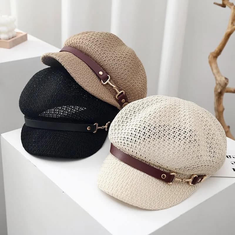New Style Hollow Breathable Octagonal Hat for Women Spring Summer Sun Protection Peaked Cap Korean Versatile Painter Beret Hat