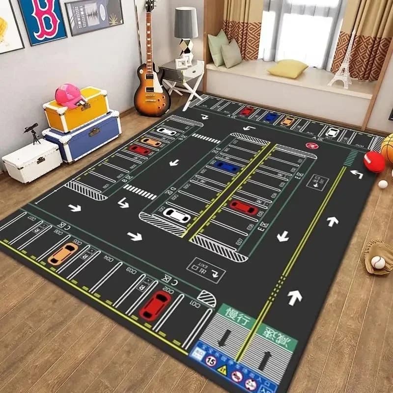 Car Park Tappeti striscianti per bambini per la decorazione del soggiorno Camera da letto dei bambini Decorazioni per la casa Tappeto per divano Tappeto antiscivolo Tappetino