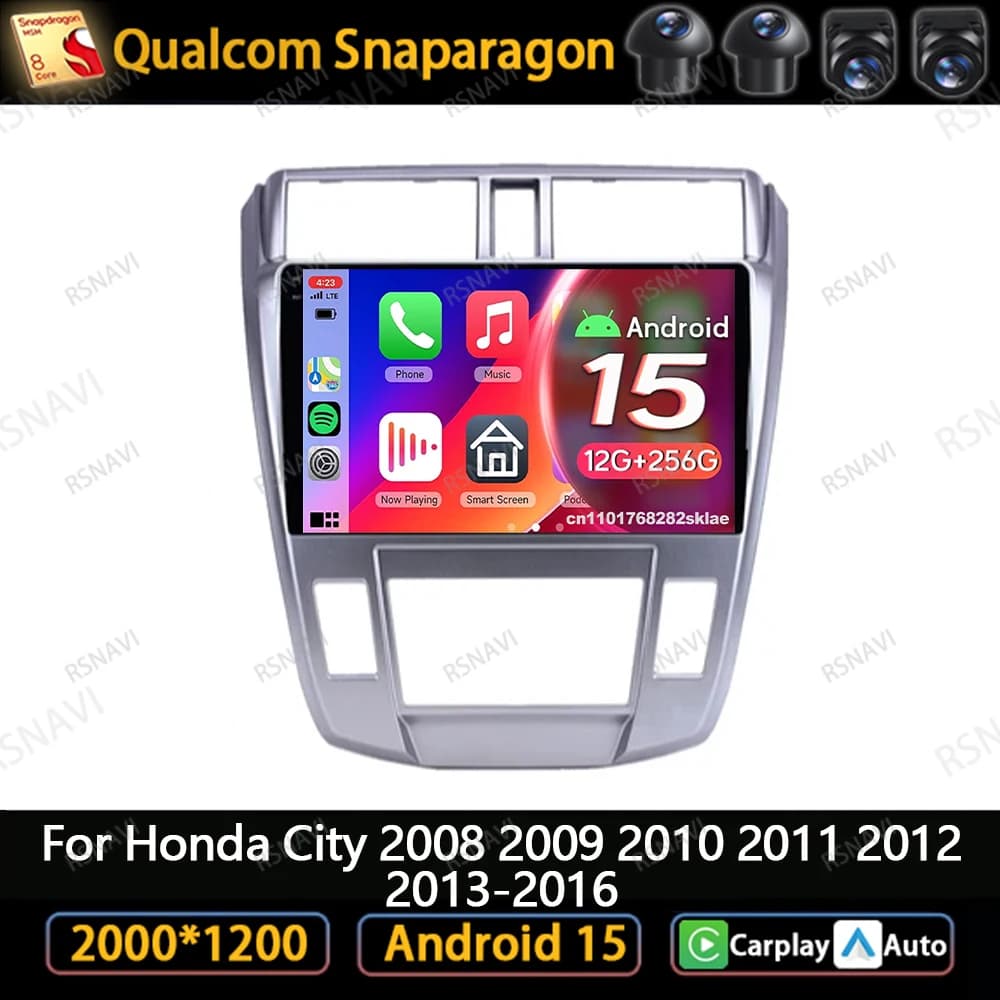 Autoradio Android 15 per Honda City 2008 2009 2010 2011-2016 RDS DSP WIFI + 4G Snapdragon QLED Systems BT Navigazione AUTO NO 2DIN