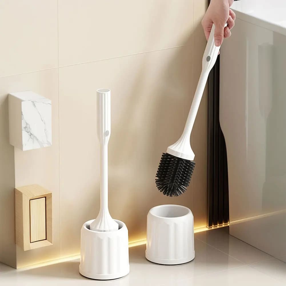 Set Spazzola Elettrica per WC con Supporto, Ricaricabile, in Silicone, per Camper, Roulotte e Piccoli Bagni