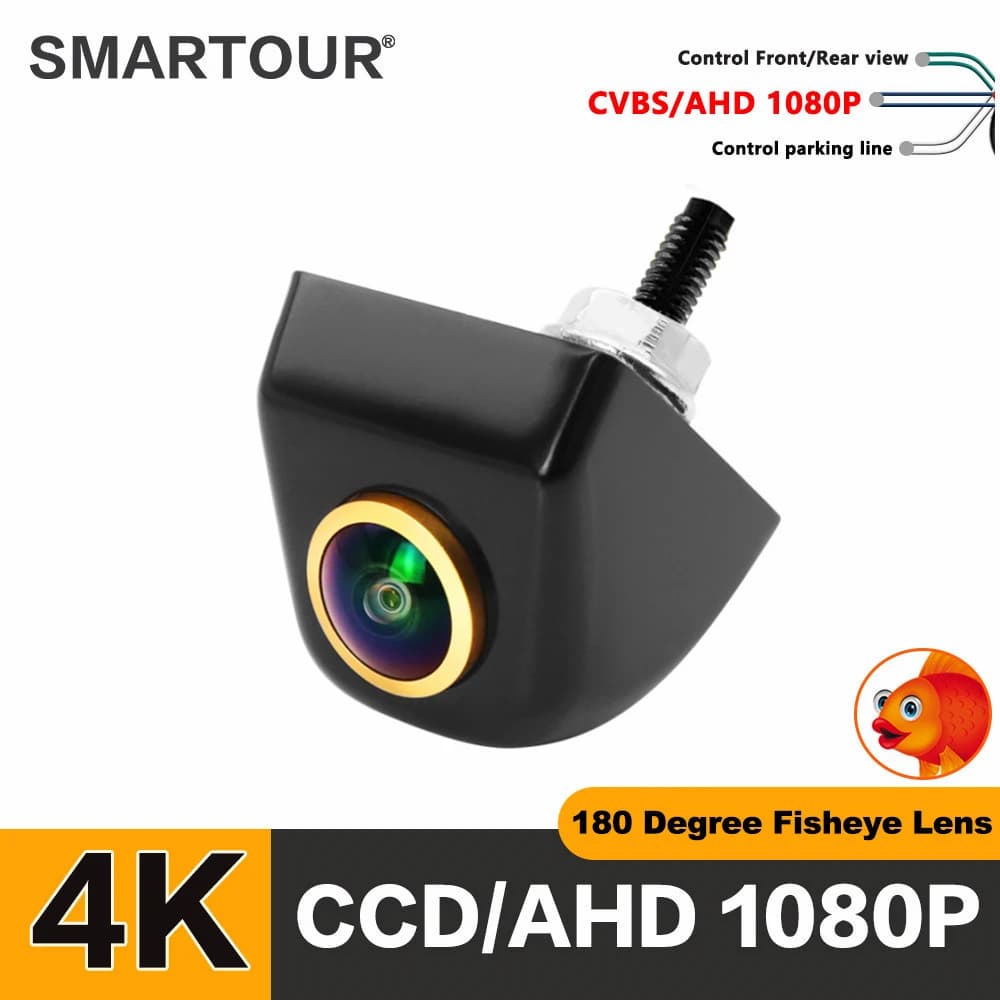 Telecamera per Auto SMARTOUR AHD 1296*1080P con Lente Fisheye CCD 180 Gradi, Visione Notturna Starlight, Telecamera Anteriore/Posteriore per Veicoli