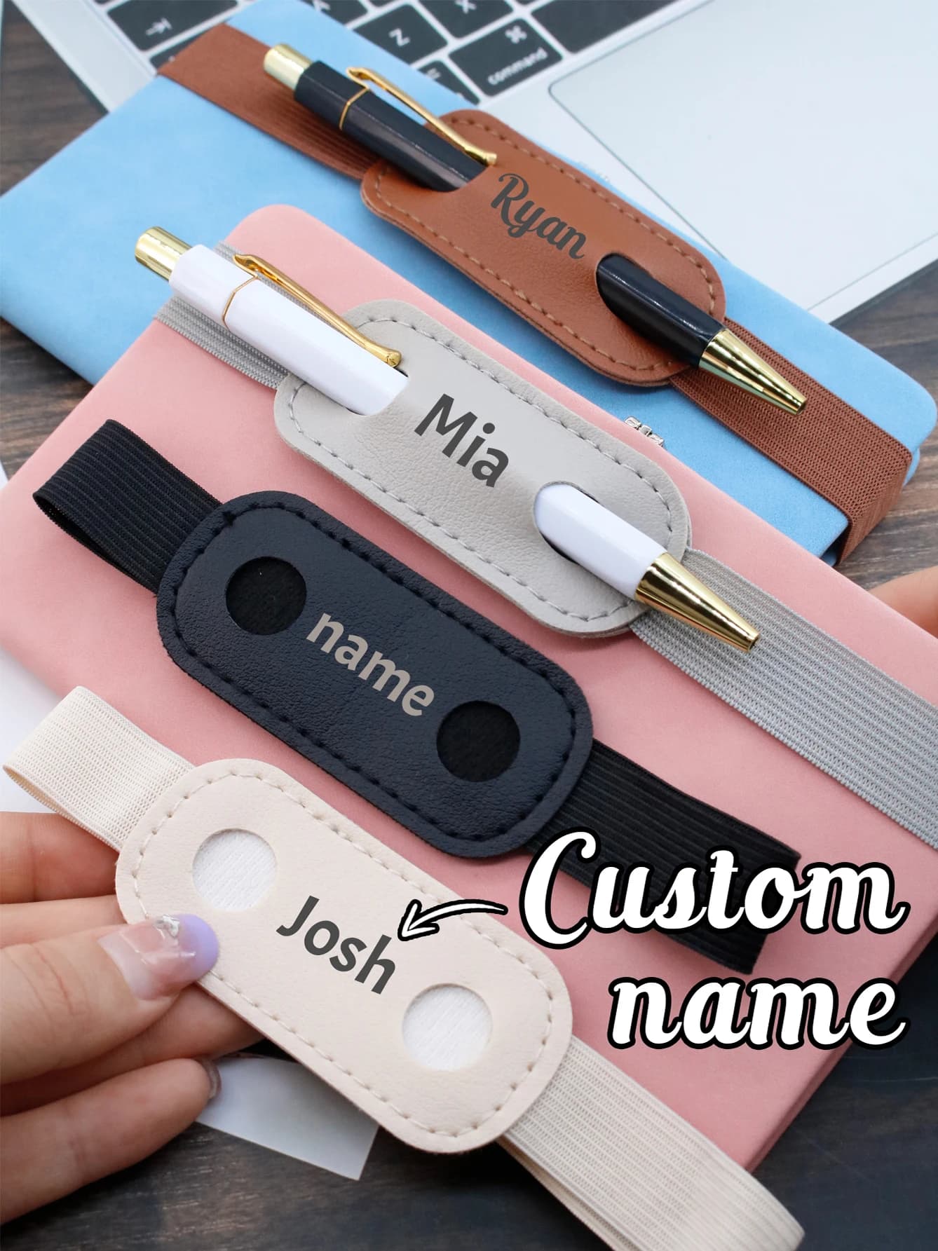 Personalized Pen Holder For Notebook, Custom Name Journal Pen Holder, Customizable Book Accessories, Leather Bookmark Pen Holder