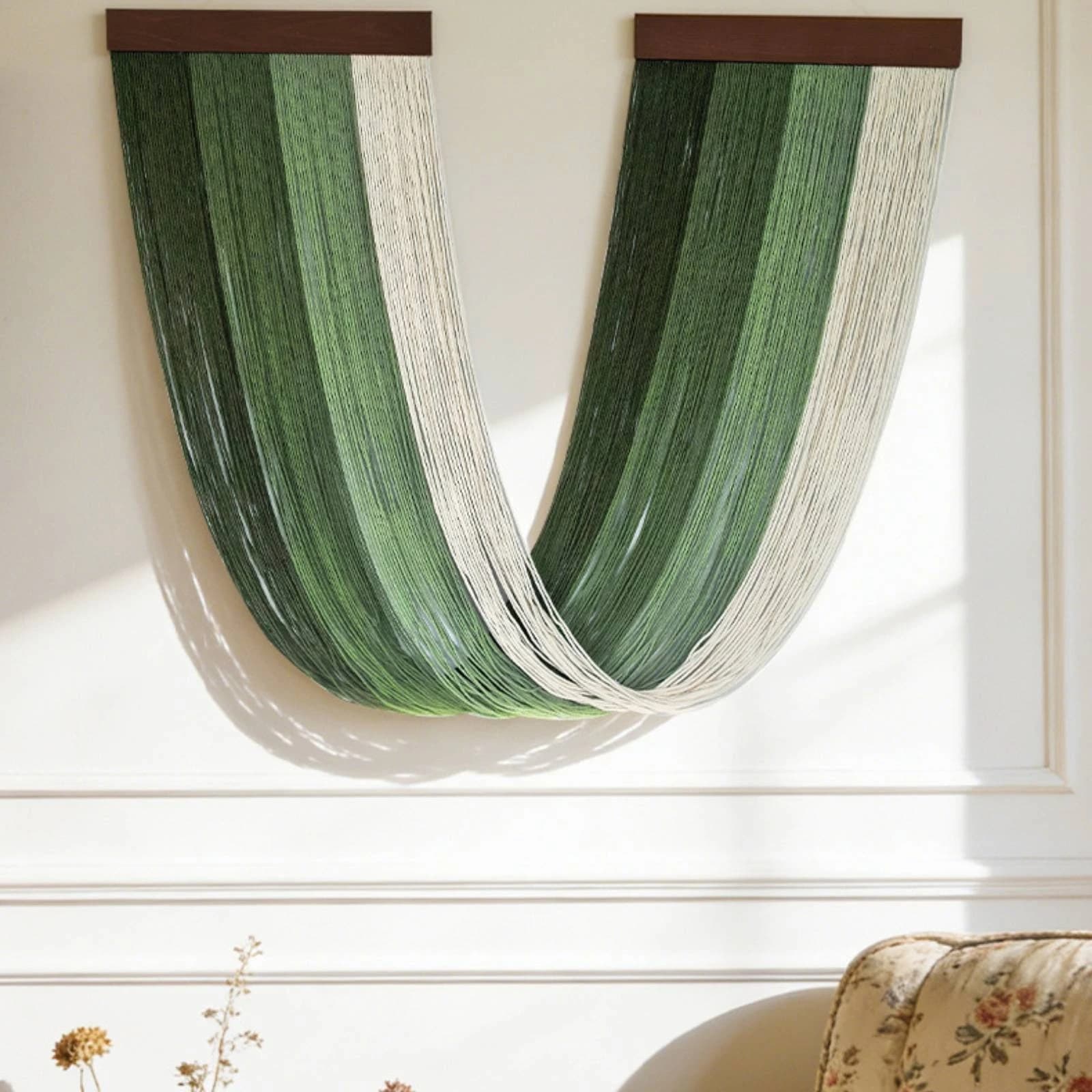 Tapestry with Wooden Bar Handwoven Fringe Wall Hanging Macrame Wall Hanging with Wooden Stick Draped Handmade for Living Room
