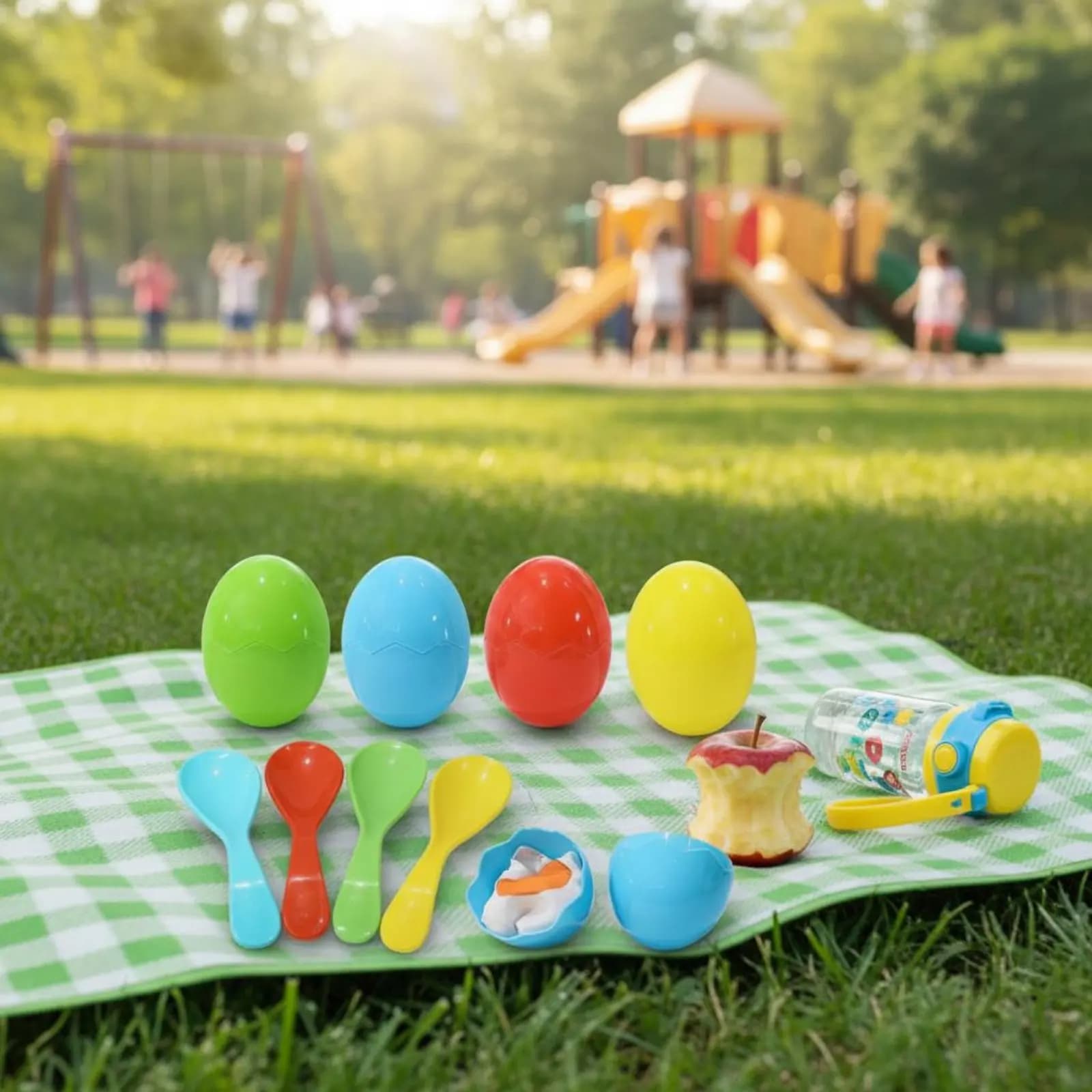 Set di 4 Giochi Educativi con Ovale e Cucchiaio, Gioco da Tavolo con Bordi Uniformi per Famiglia e Giornate all'Aperto
