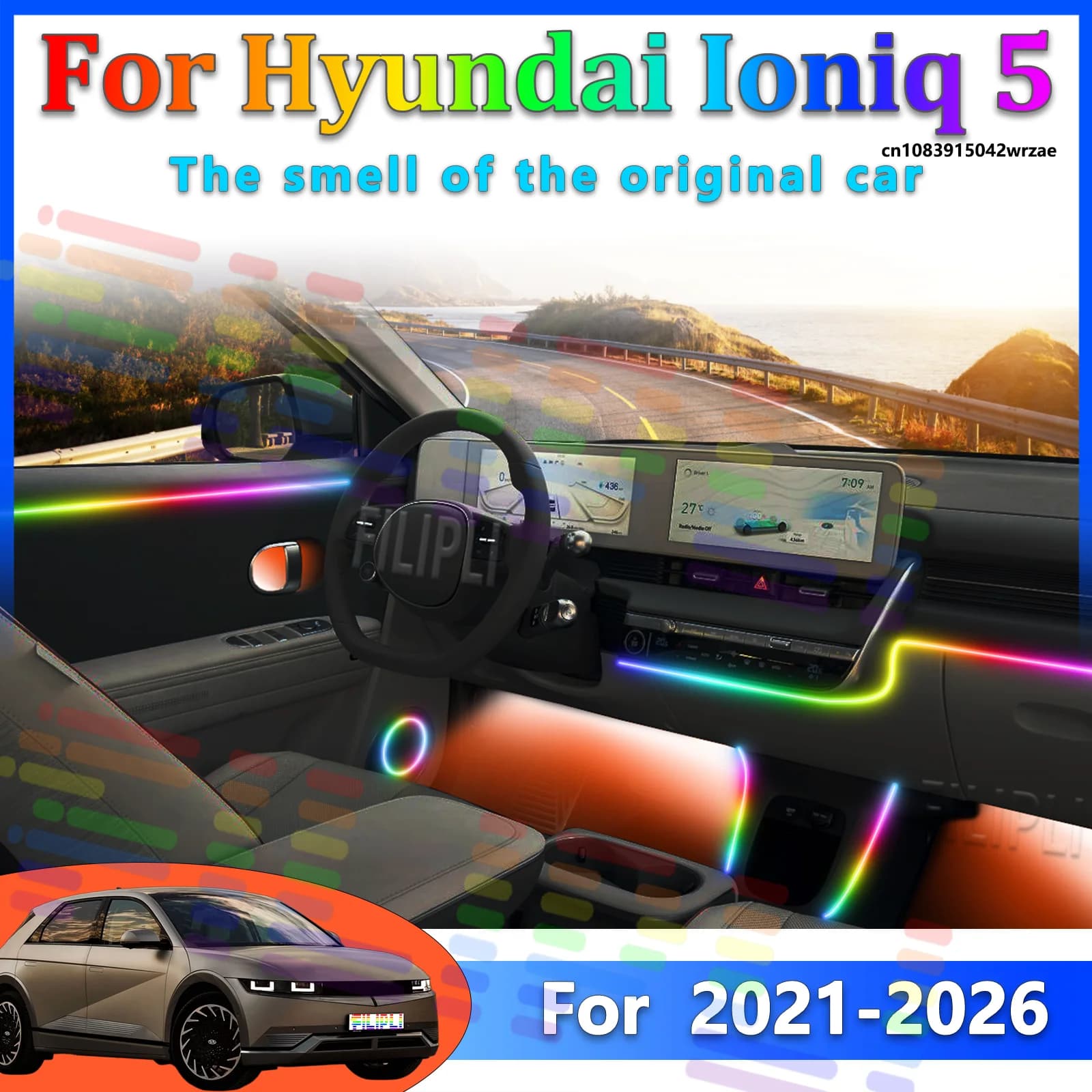 Luci Ambientali LED per Hyundai Ioniq 5 NE 2026Y, Illuminazione Atmosferica Colorata, Striscia Neon per Interni Auto, Controllo App, 64 Luci RGB