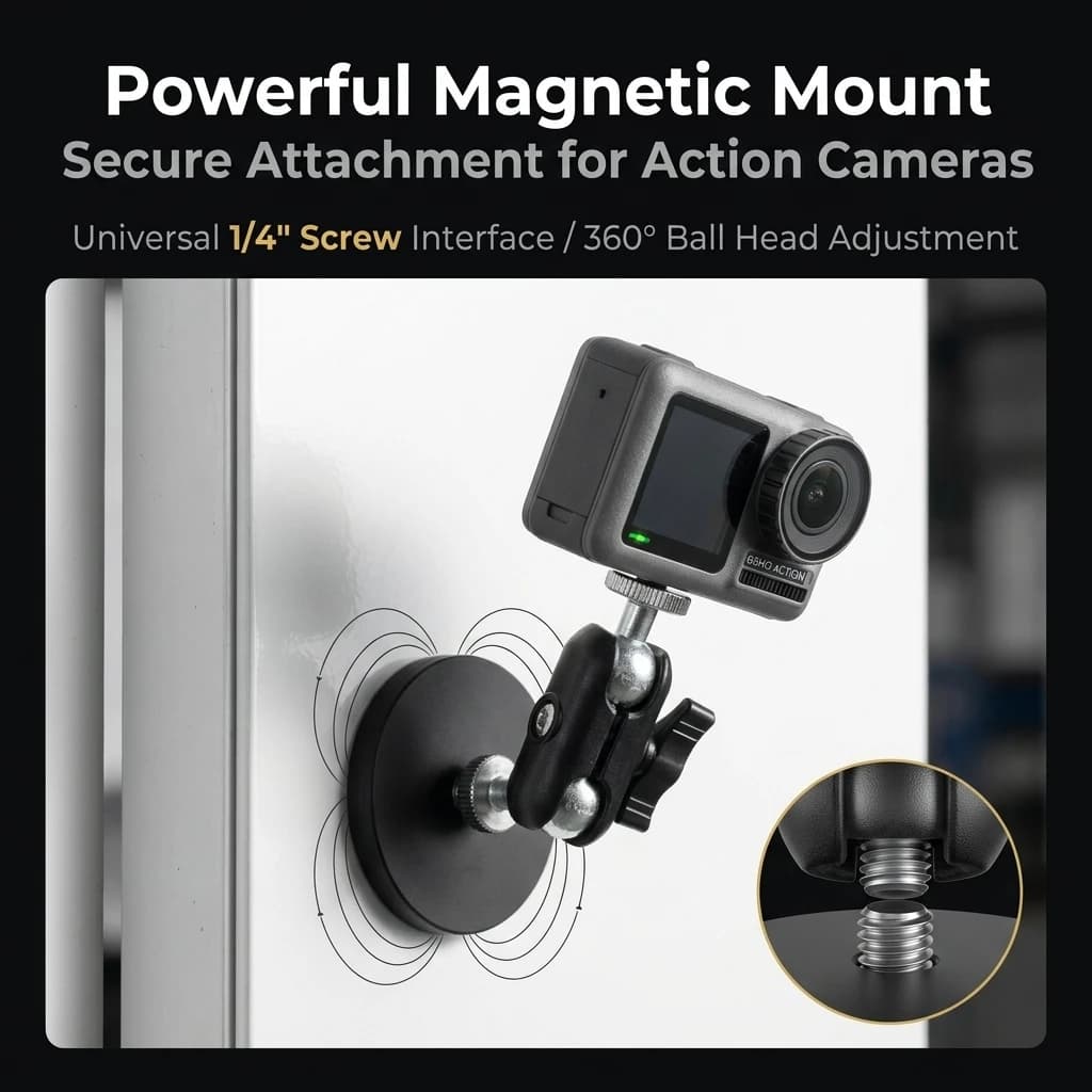 Supporto Magnetico Universale per Action Camera, Base di Montaggio a Suzione Magnetica per DJI Osmo Nano 360 Action 6 5 4