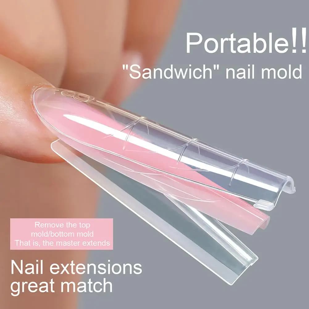 256Pieces Nail Sandwich Dual Form Nail Tips Quickly Building Gel Form Nail System Full Cover Tips Nail Extension Form