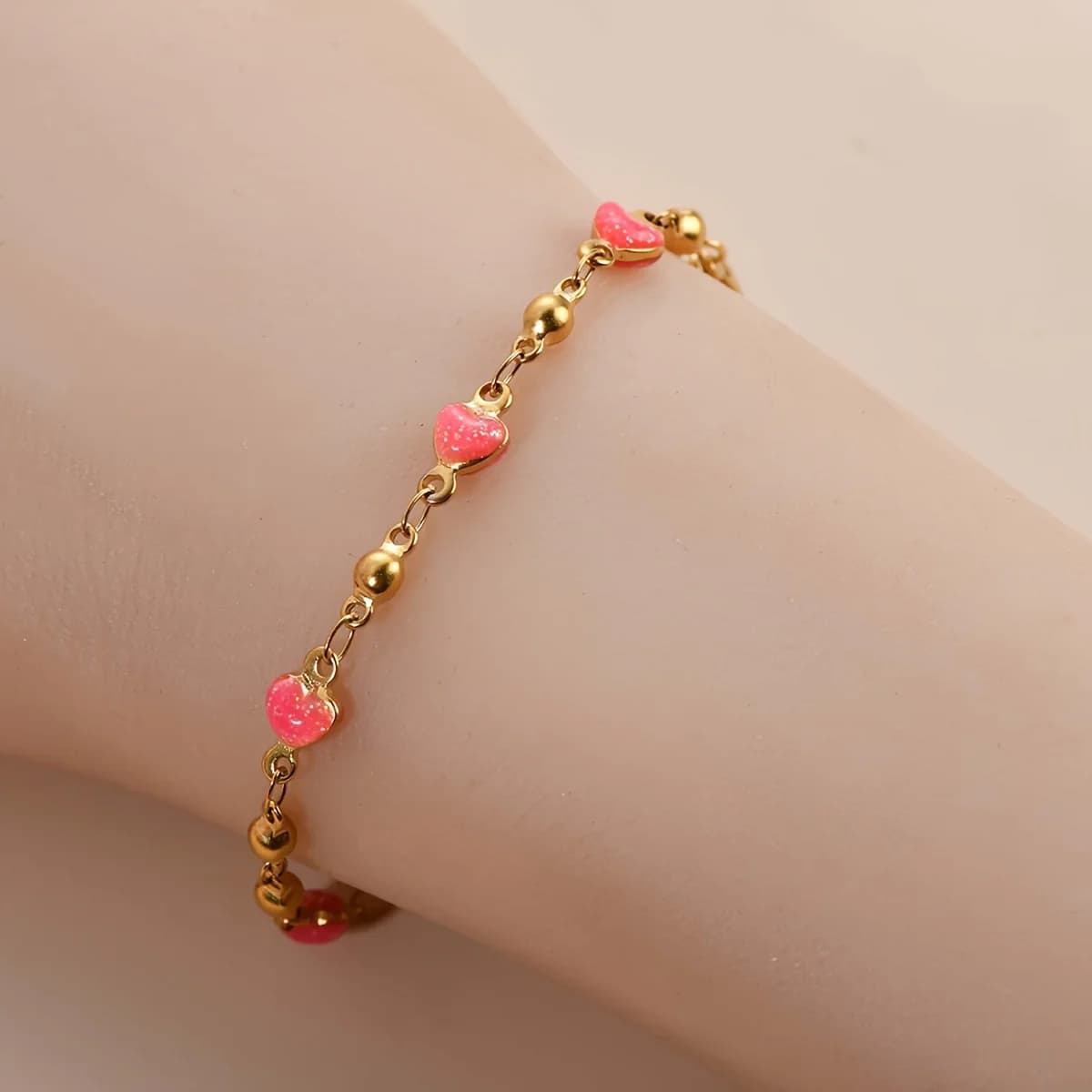 1Pc fashionable stainless steel gold double-sided shiny love bracelet, elegant bohemian temperament, suitable for daily wear, hand-cut, there is an error in size, subject to the actual product.