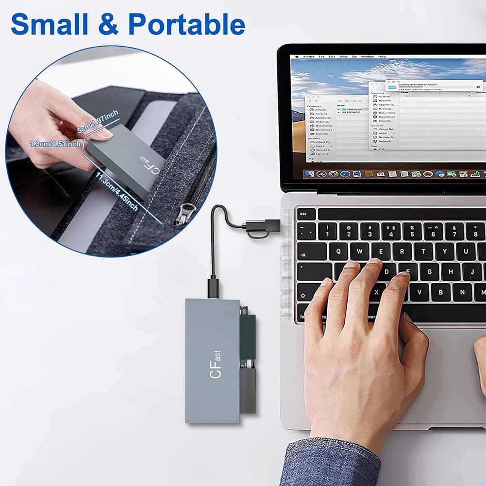 Lettore di Schede CFast, Legge 6 Schede Simultanamente, USB C CFast 2.0, Lettore di Schede USB 5Gbps per Schede CFast/CF/MS/SD/TF/XD