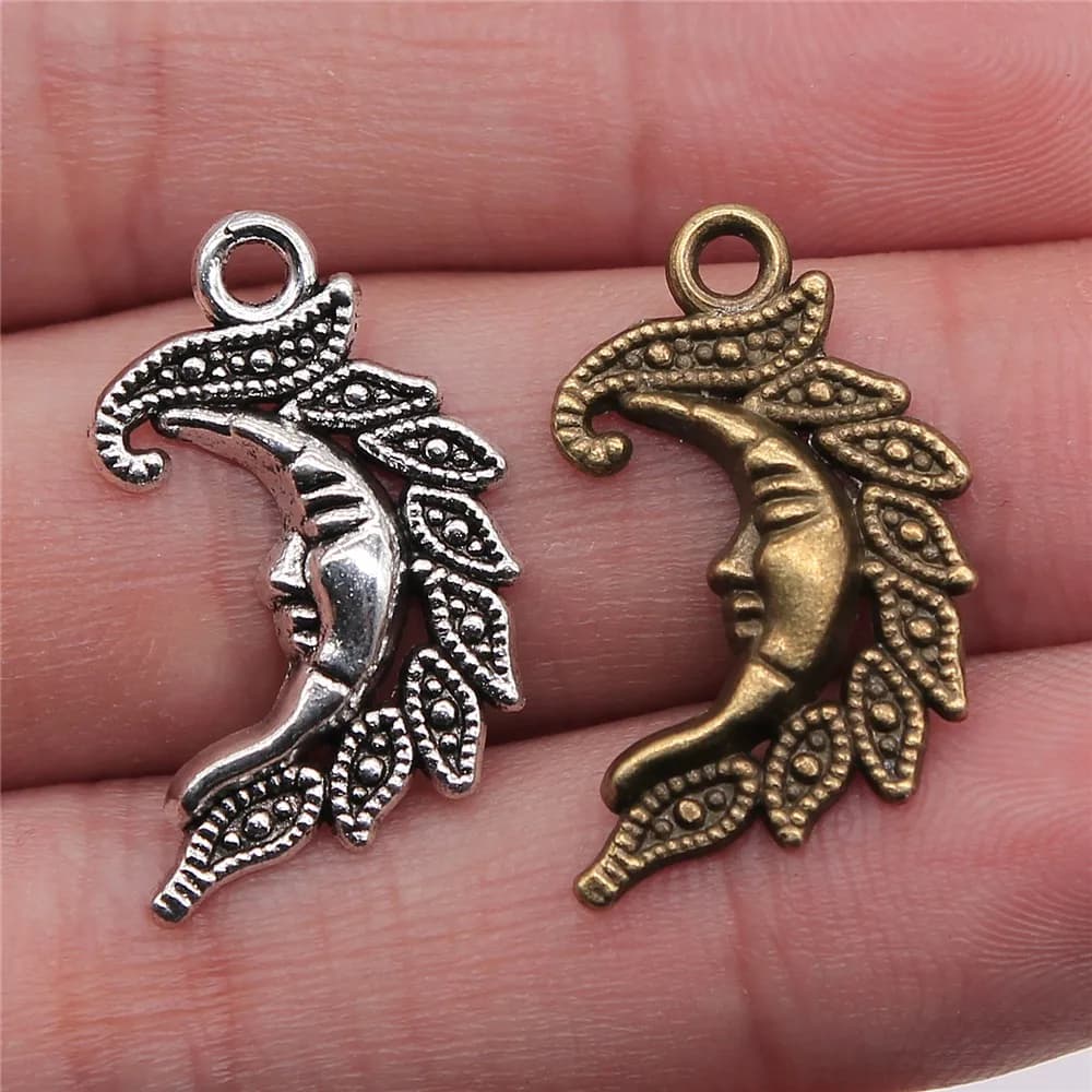 WYSIWYG 10pcs 15x27mm 2 Colors Crescent Moon Face Charms Pendants Jewelry Making Bracelet DIY Jewelry Finding