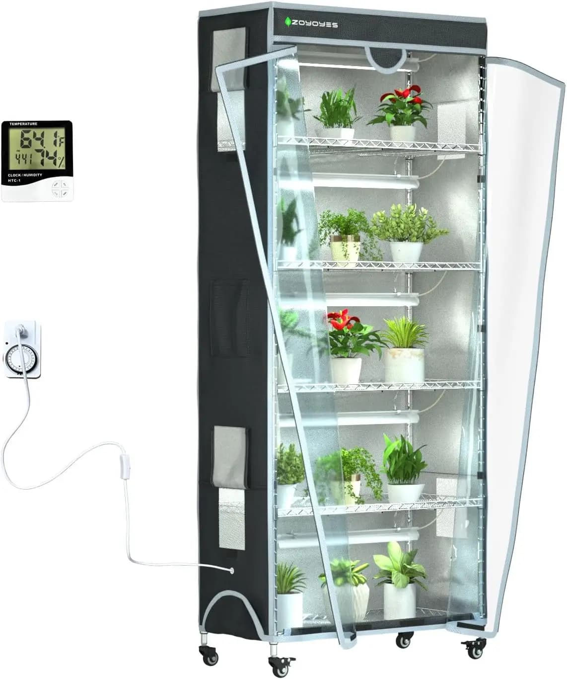 Serra da Interno a 6 Levels with Cover, 5 Cultivation Lights T8, Thermometer and Timer – For Semenzali, Fiori, Erbe e Verdure