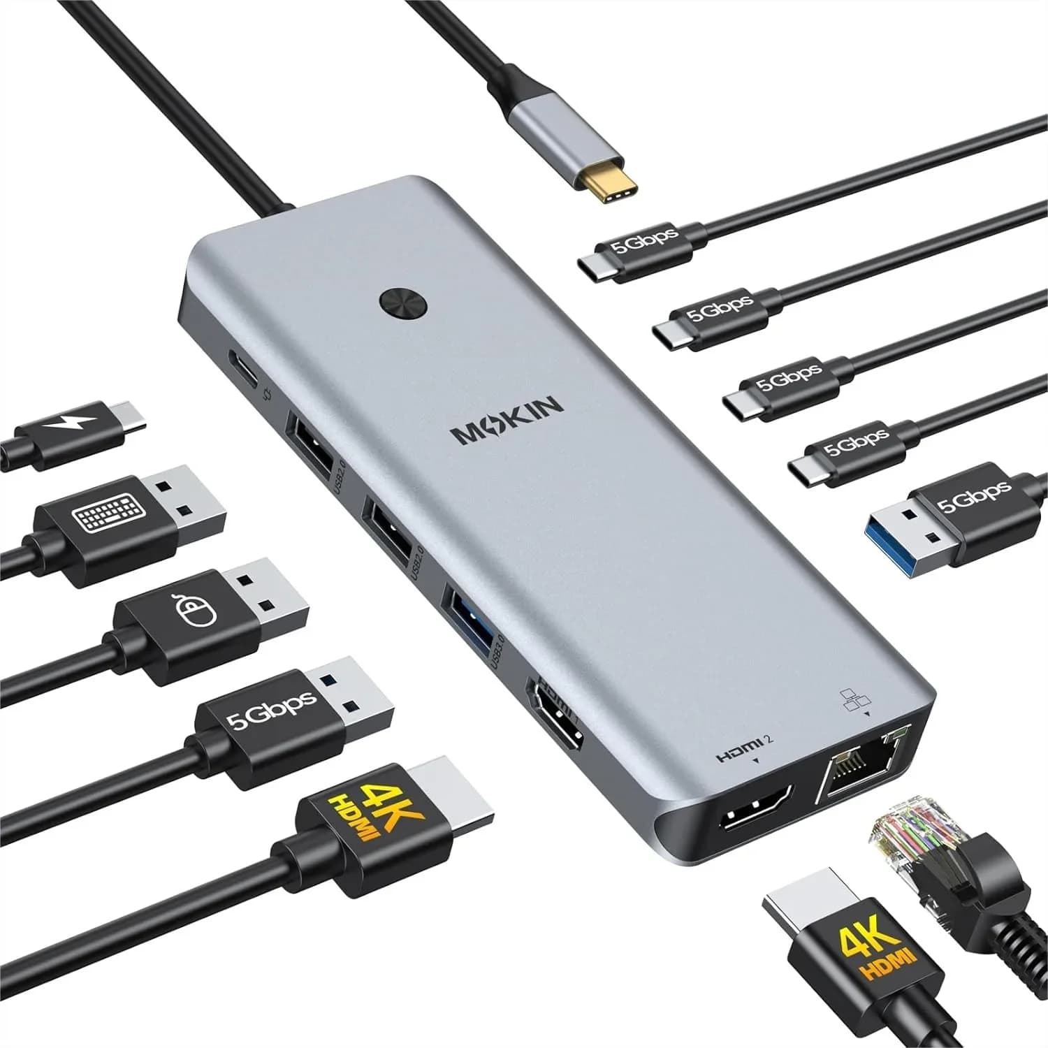 Docking Station USB C 13-in-1 con Doppio Monitor, 2 HDMI, 100W PD, Ethernet RJ45 per Dell/HP/Lenovo