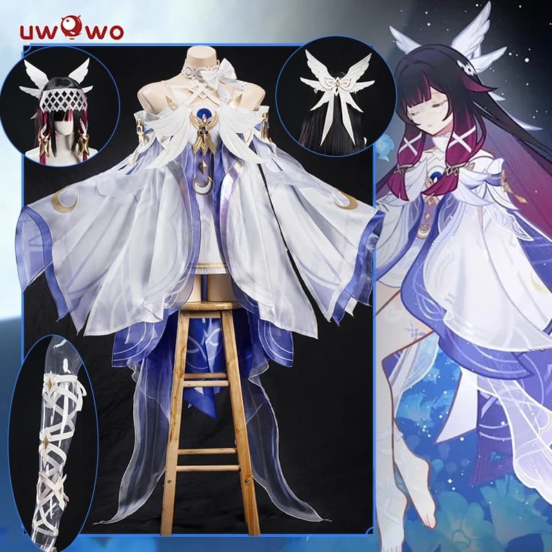 DISPONIBILE UWOWO Costume Cosplay Columbina dal Gioco Genshin Impact, Costume 'Damselette' di Columbina di Snezhnaya, Costume per Halloween