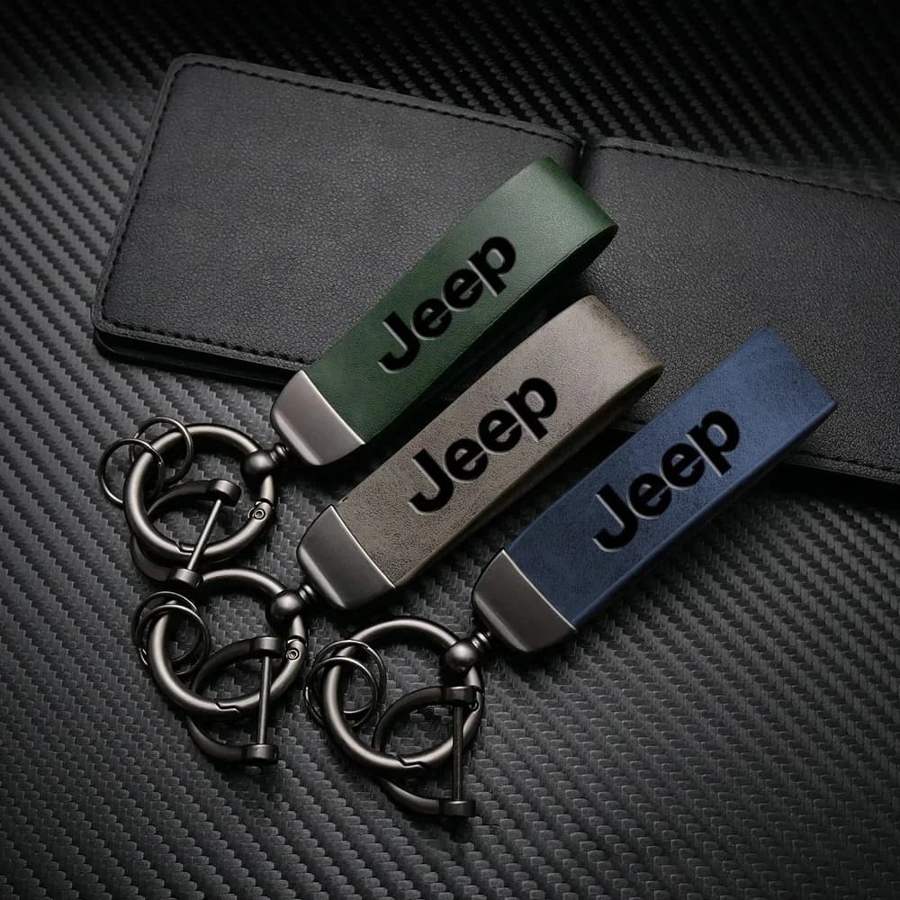 High-Grade Leather Car Key Ring Keychain for Jeep Renegade Wrangler JK JL Grand All Series Auto Key Fob Organizer Accessories