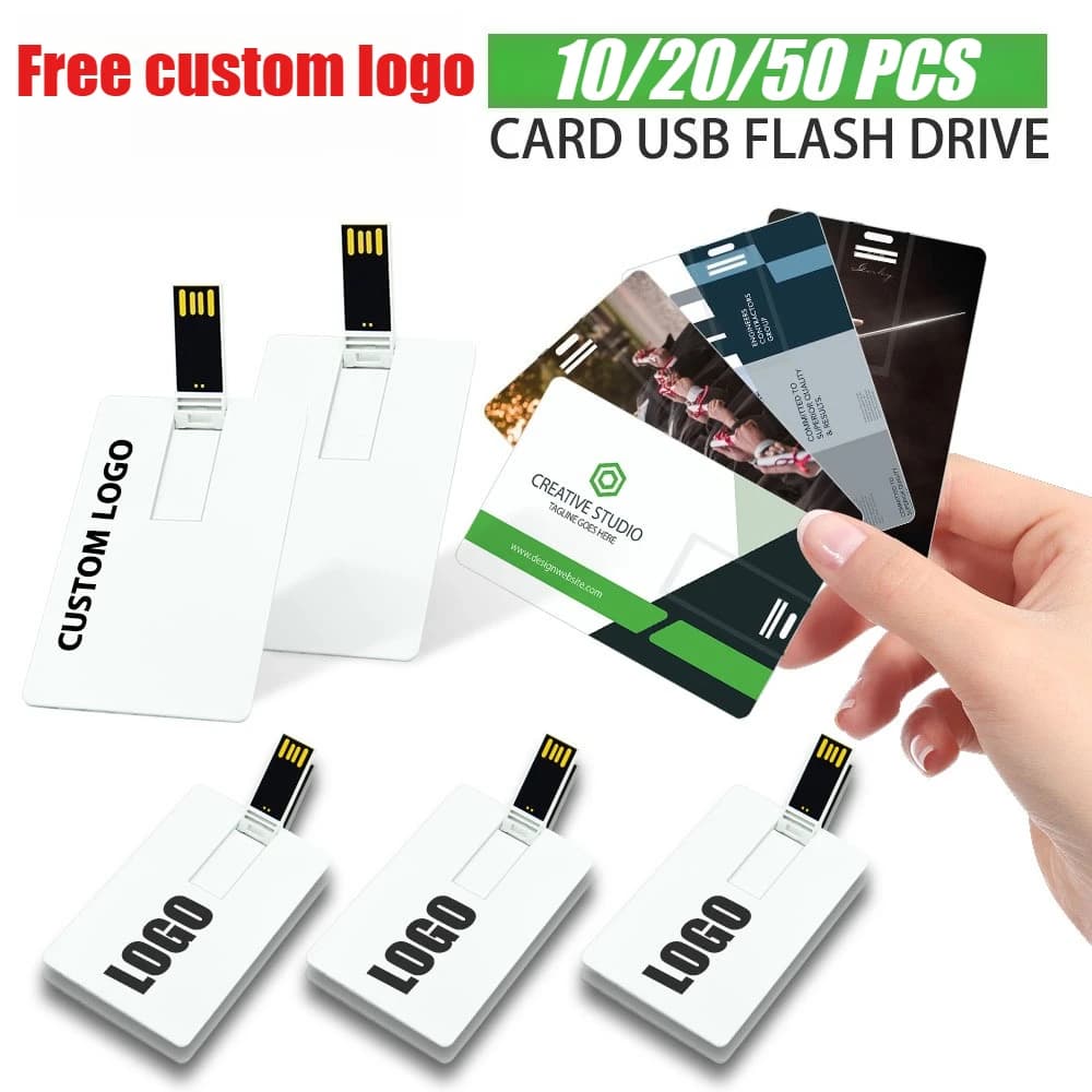 Chiavetta USB 2.0 a Forma di Carta Bancaria 10/20/50 Pezzi, 4GB 8GB 16GB 32GB 64GB, Memoria USB Personalizzabile con Logo Gratuito
