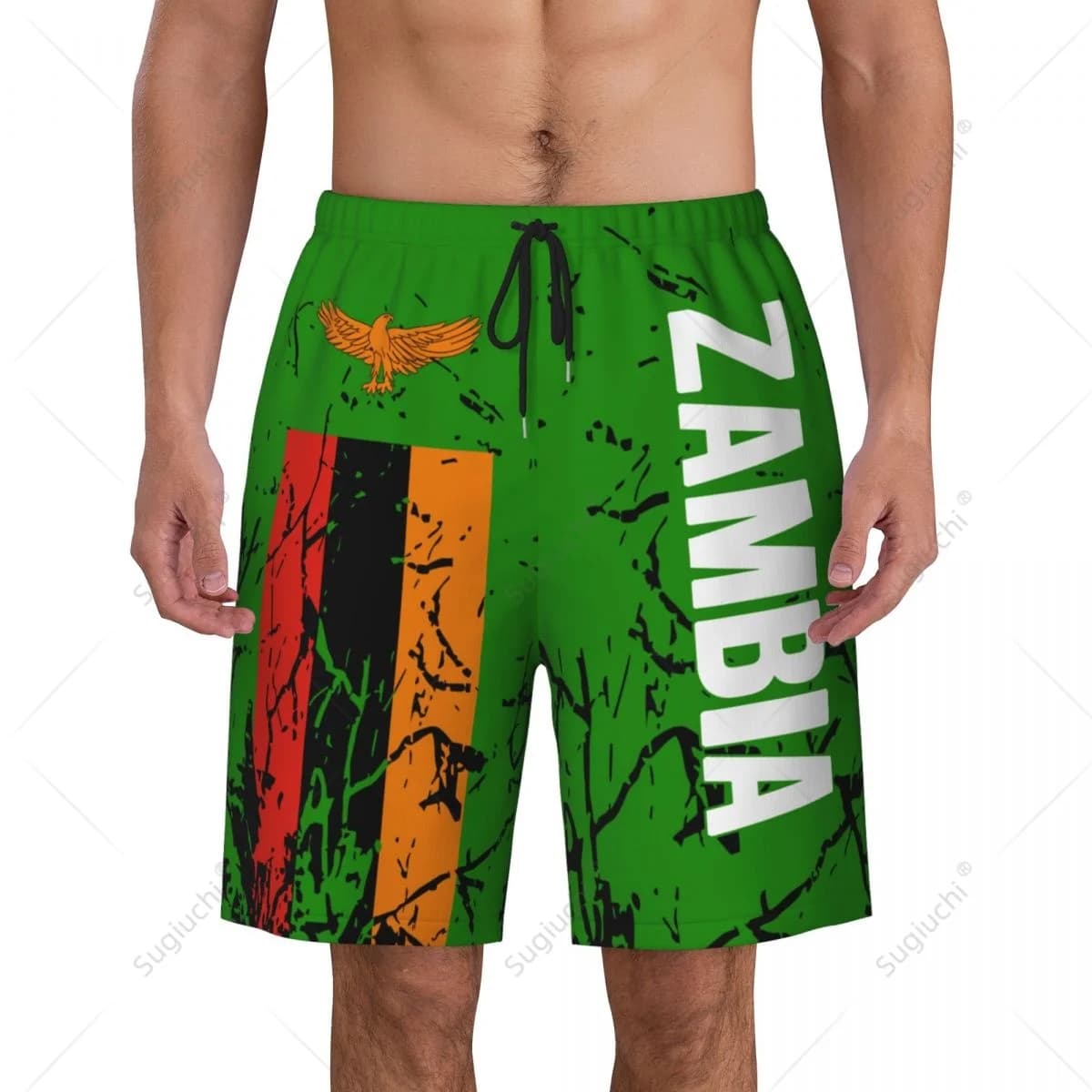 Pantaloni da spiaggia da uomo con bandiera dello Zambia Pantaloncini da surf Surf Ragazzi Calcio Ciclismo Costumi da bagno Corsa in poliestere