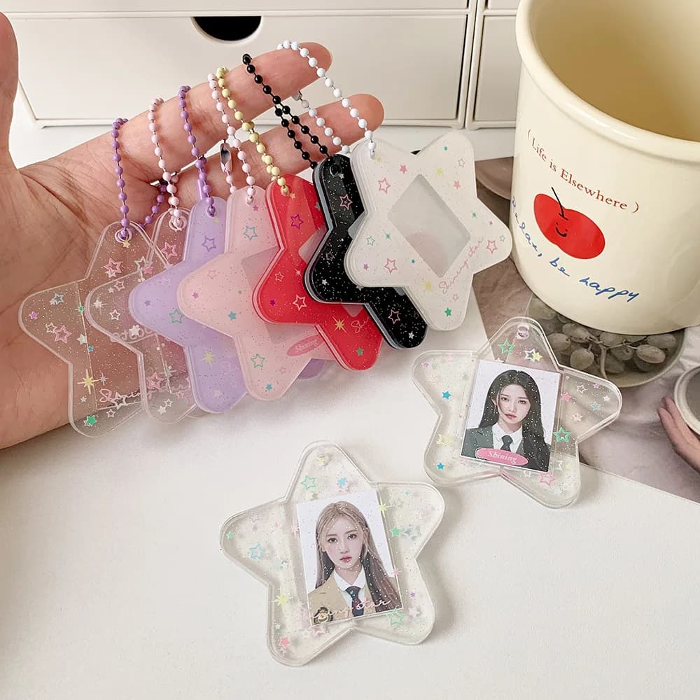 Kpop Fashion Transparent Acrylic Stars 1in Photo Card Holder Cute Girls Idol Photo Storage Pendant Card Bag Decoration Keychain