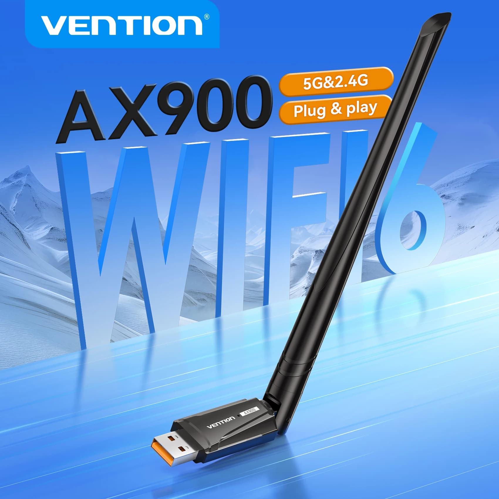 Adattatore WiFi Vention AX900 WiFi6/5 Antenna dongle WiFi USB da 5 GHz e 2,4 GHz per scheda di rete Ethernet wireless USB per laptop desktop