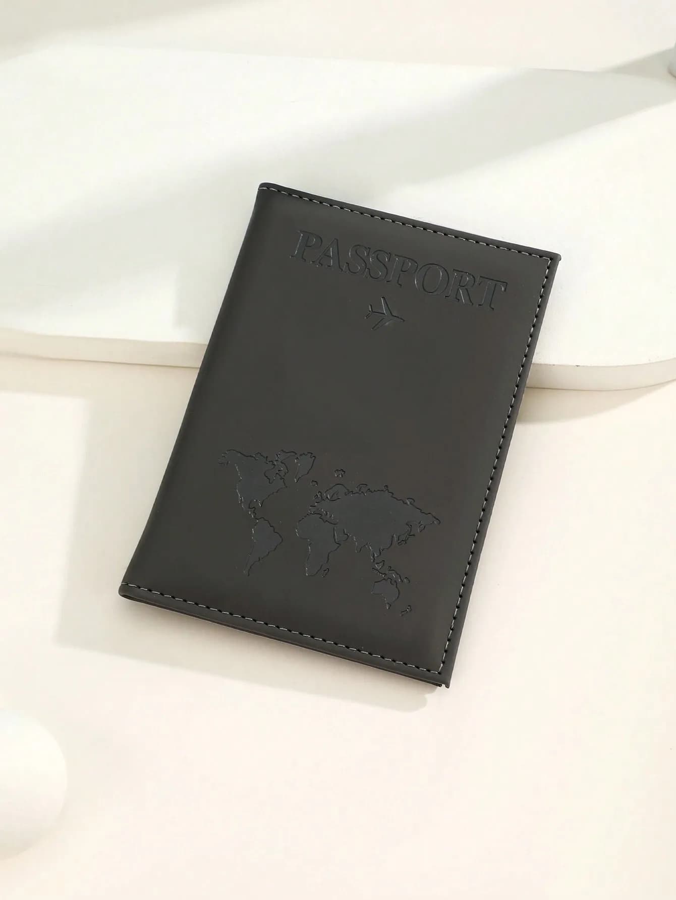 Porta Passaporto in PU Opaco con Mappa del Mondo, Custodia da Viaggio alla Moda