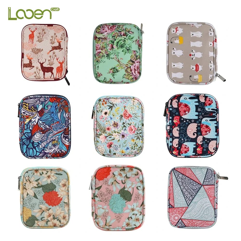 Looen Ganci per uncinetto vuoti Borsa portaoggetti Borsa per kit per maglieria Custodia per organizer per aghi per uncinetto Forbici Righello Borsa per kit da cucito