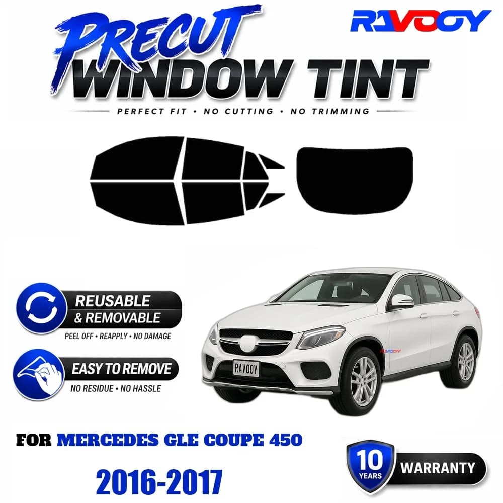 RAVOOY Precut Window Tint, Reusable Removable EPU Film, Custom Fit for Mercedes GLE Coupe 450 2016-2017, UV Heat Protection