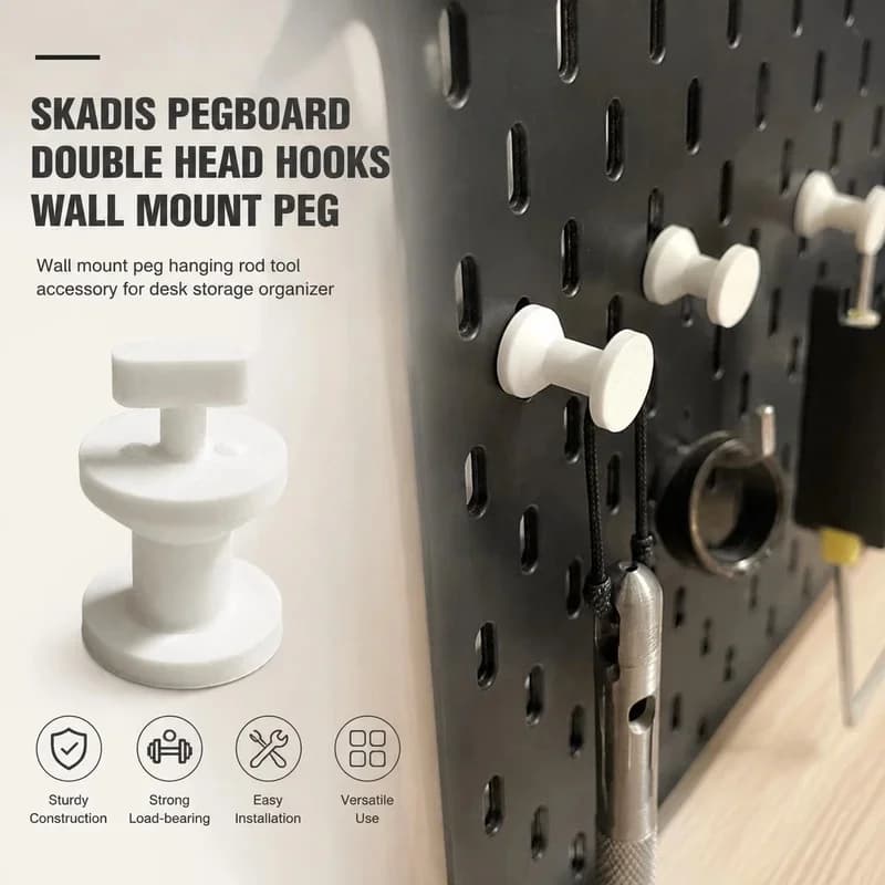 Skadis Pegboard Prong Hooks Wall Mount Peg Hanging Rod Tool Accessory for Desk Storage Organizer