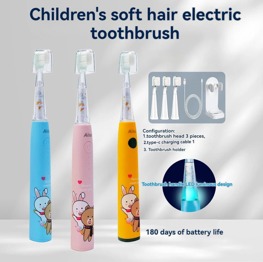 Electric brush for children ultrasound intelligent type-c rechargeable DuPont soft bristles baby sensitive 3-12 years