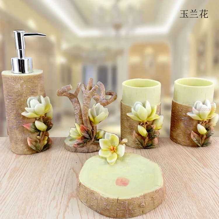 5 pezzi/set kit di accessori per il bagno in resina set di lavaggio forniture per il bagno di nozze suite accessori per la casa vassoio portaspazzolino