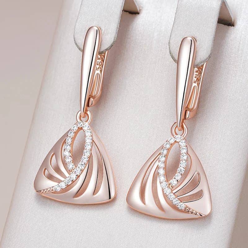 Kinel Hot Unique Geometric 585 Orecchini pendenti color oro rosa per le donne Accessori zirconi naturali lucidi Regalo quotidiano di gioielleria raffinata