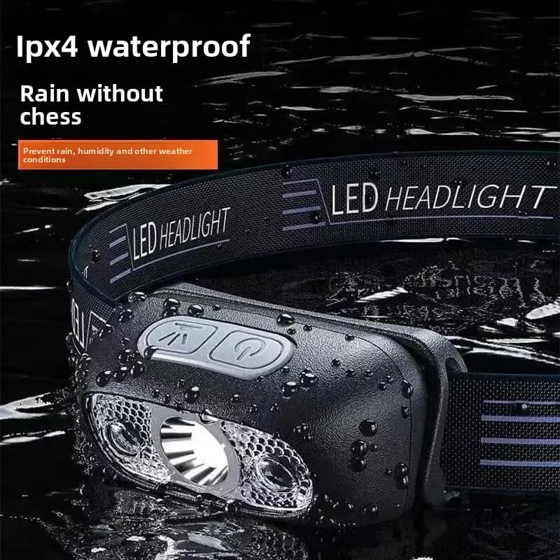 Lampada Frontale LED COB con Sensore di Induzione, Batteria Integrata, Ricaricabile USB, Torcia da Testa per Campeggio e Pesca all'Aperto