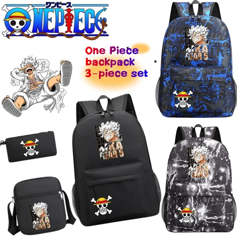 New One Piece Luffy 3-Piece Set Schoolbag Pencil Bag High Color Value Anime Japanese Printed Large Capacity Portable Backpack