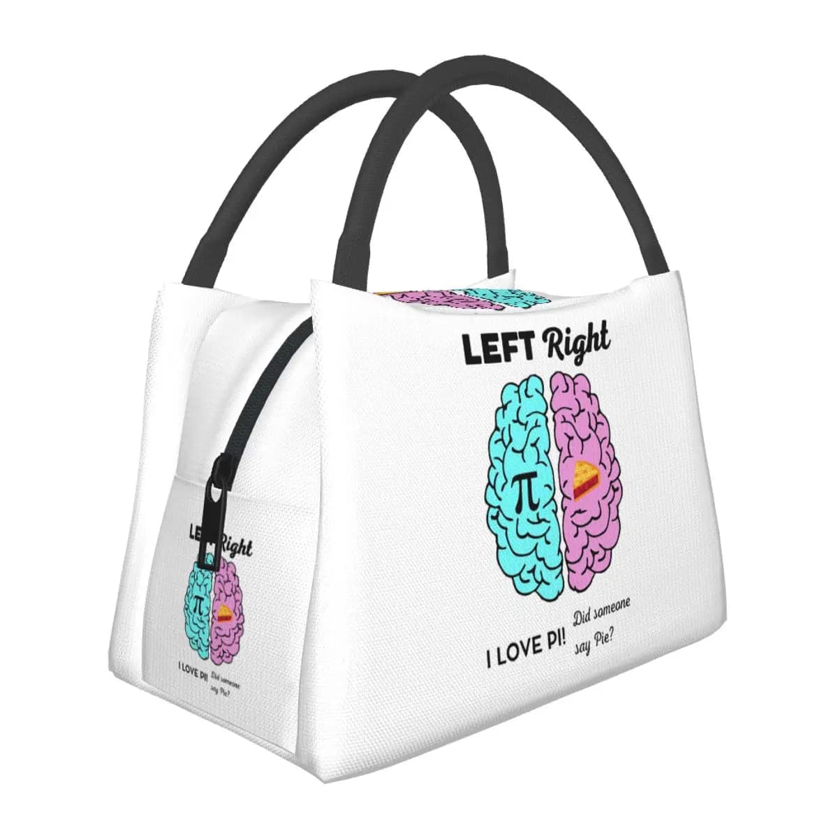 Left Right Brain Hemisphere Pi Pie Math Joke Insulated Lunch Bag Food Boxes Portable Container Cooler Thermal Lunch Box Tote