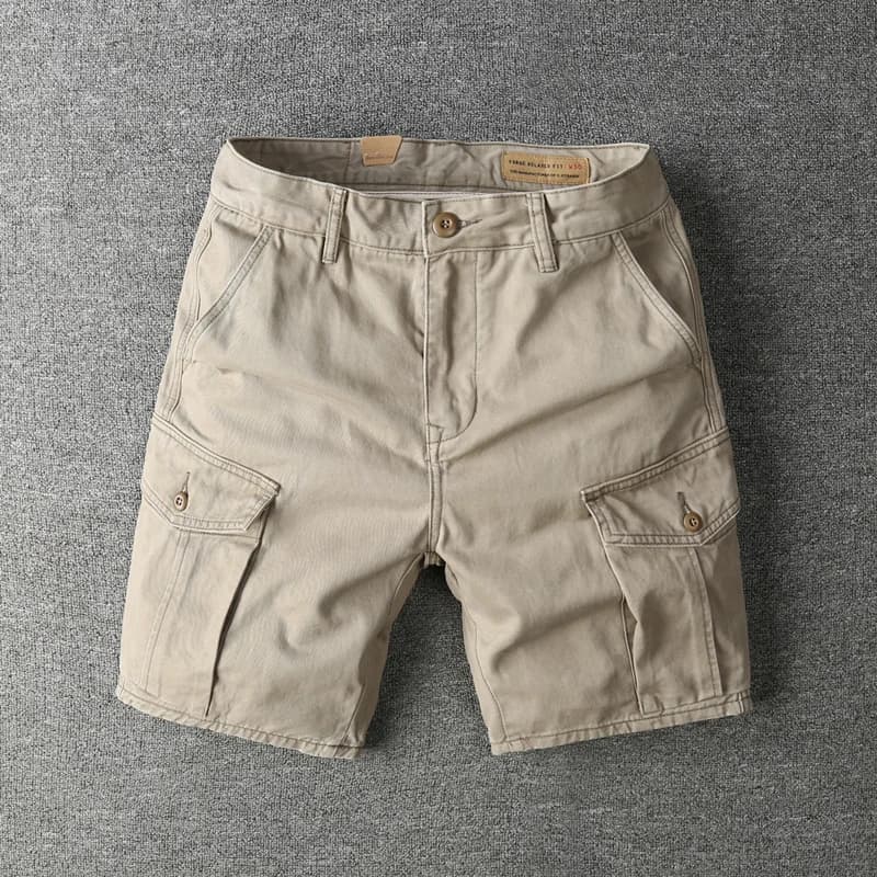 American Retro Cotton Casual Shorts Men's Multi-Pocket Workwear Fourths Summer Ameika Shorts Pure Cotton Loose Fit Youth
