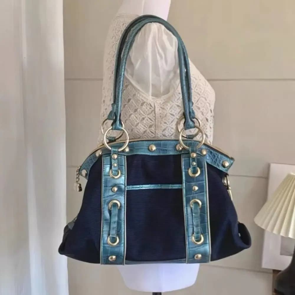 New Y2K Patchwork Shoulder Bag Riveted Design Large Capacity Underarm Bag Handbags Women Casual Wear