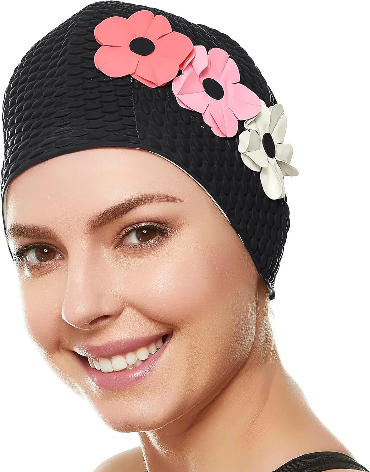 Latex swim cap for woman, long or short hair bath headset, bath and swimming headphones to protect hair from damage, also usable as a big headset.