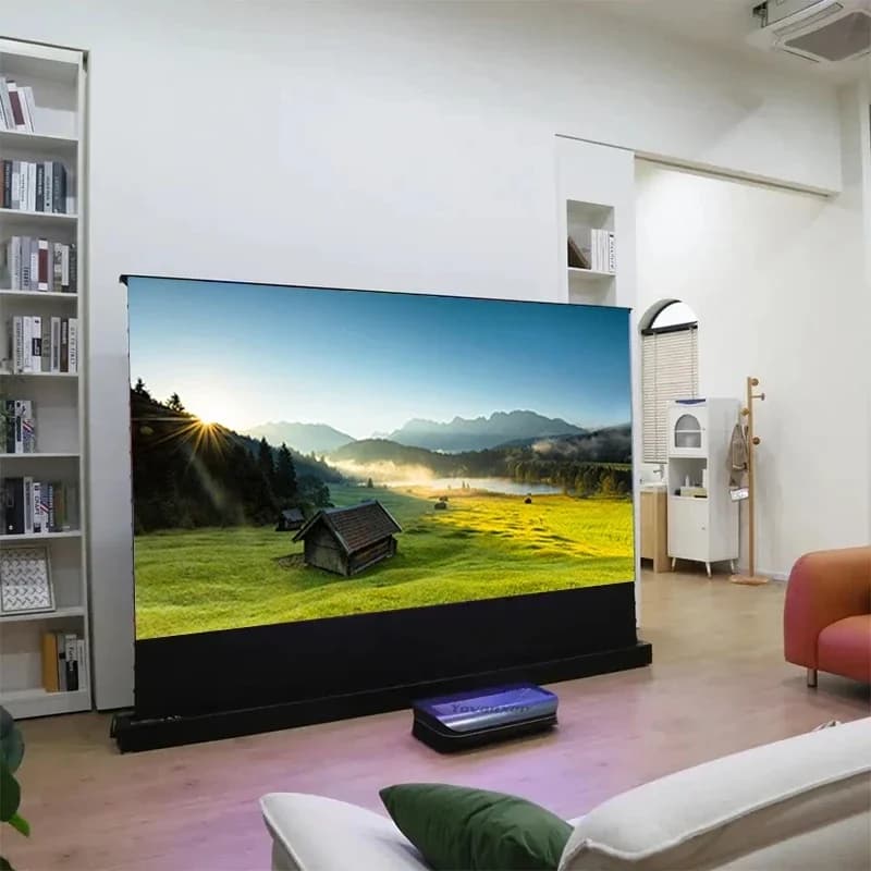 120 pollici tensione elettrica pavimento in aumento ALR CLR schermo di proiezione luce ambientale che rifiuta motorizzato per proiettori UST 3D 4K 8K