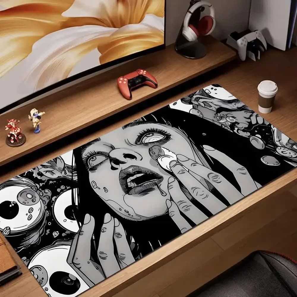 Horror anime girl Mouse Pad in gomma antiscivolo Tappetino da scrivania gamer accessori per PC Tappetino da gioco tastiera tappetino per mouse adatto per lavoro e gioco