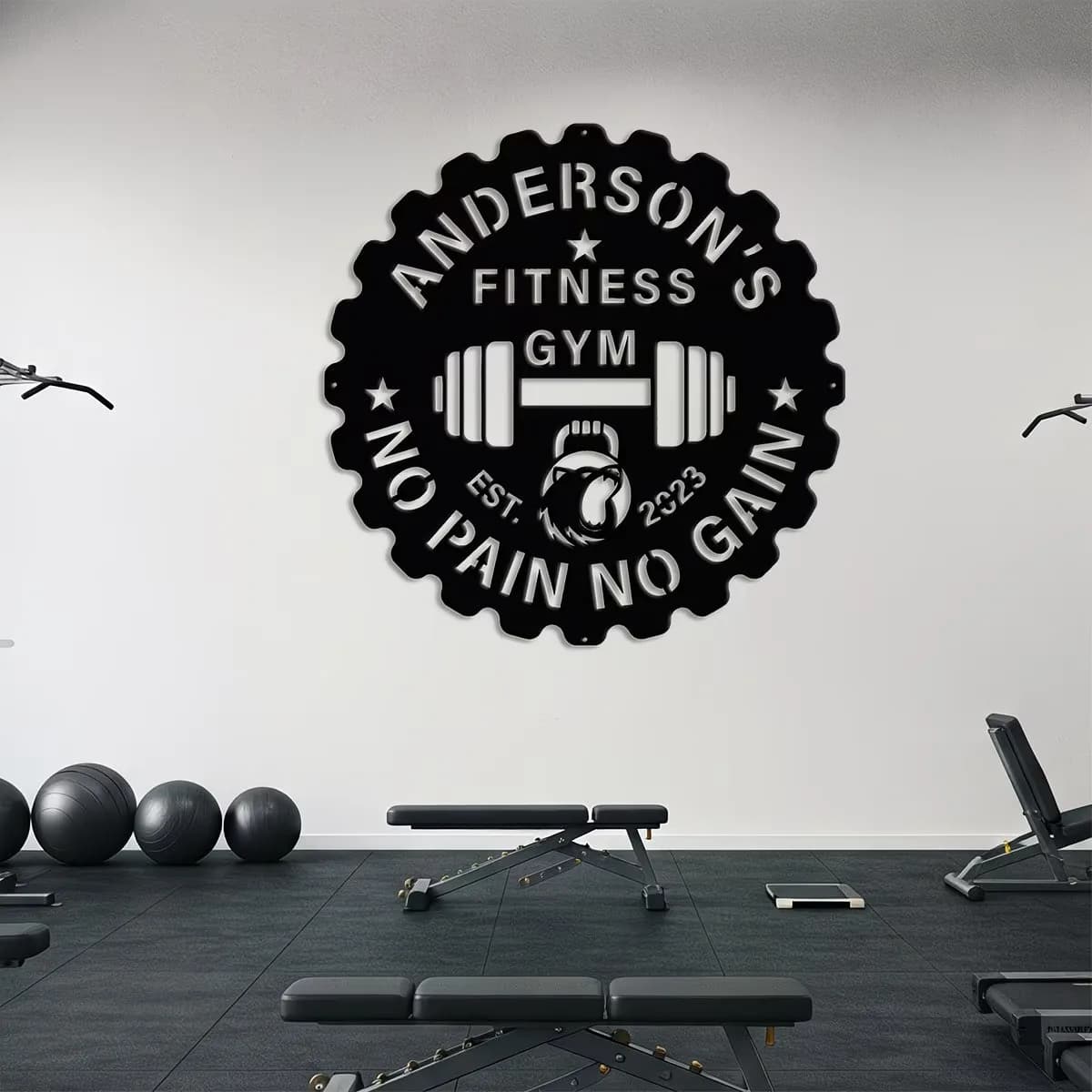 Targa personalizzabile in metallo per palestra, decorazione da appendere per feste, ornamento per porta, manubrio, kettlebell