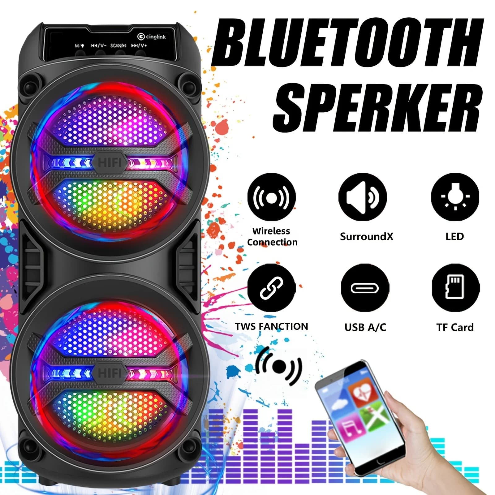 Altoparlante karaoke portatile con batteria a lunga durata di 12 ore, perfetto per scenari di karaoke all'aperto e a casa.