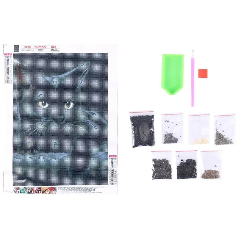 A84X-Animal Black Cat Diamond Painting,Round Diamond Embroidery Art Diamond Diy Handwork Cute Pet Puzzle