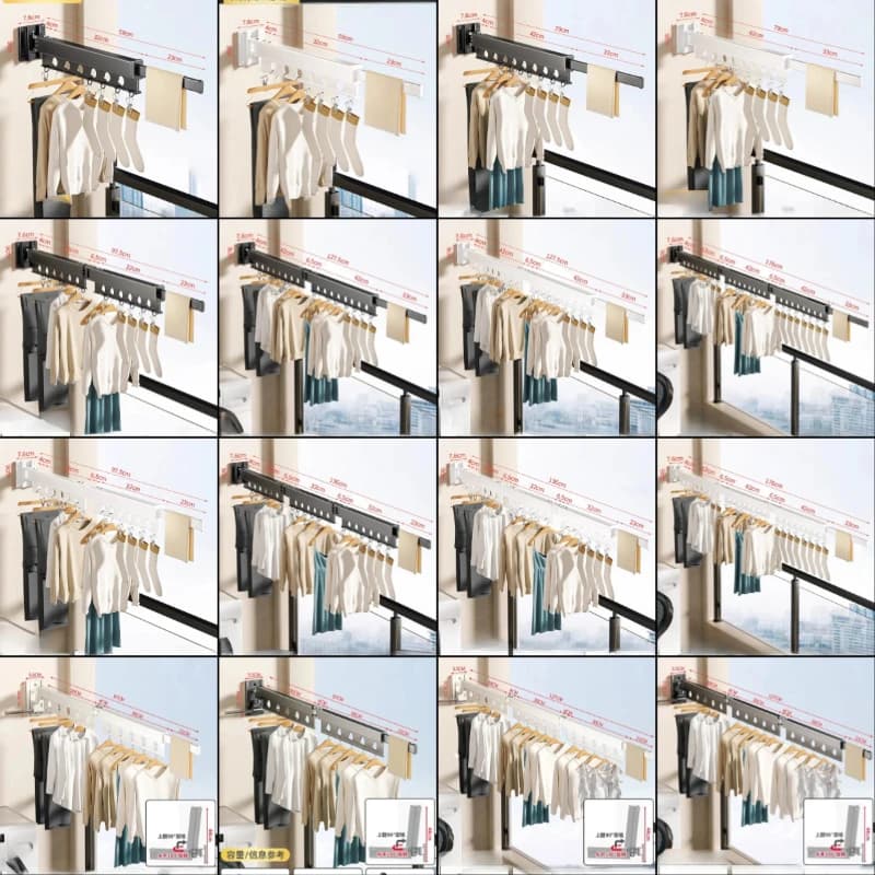 Z-Shape Folding Clothes Hanger Indoor Retractable Cloth Drying Rack Space Saving Laundry Clothesline Wall Mount Clothing Rack