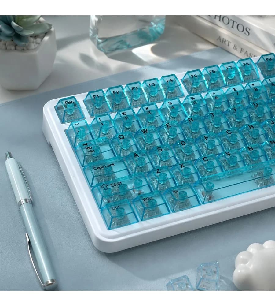 Keycap personality cyan fully transparent keycap original engraved small full set of 130 keys PC mechanical keyboard