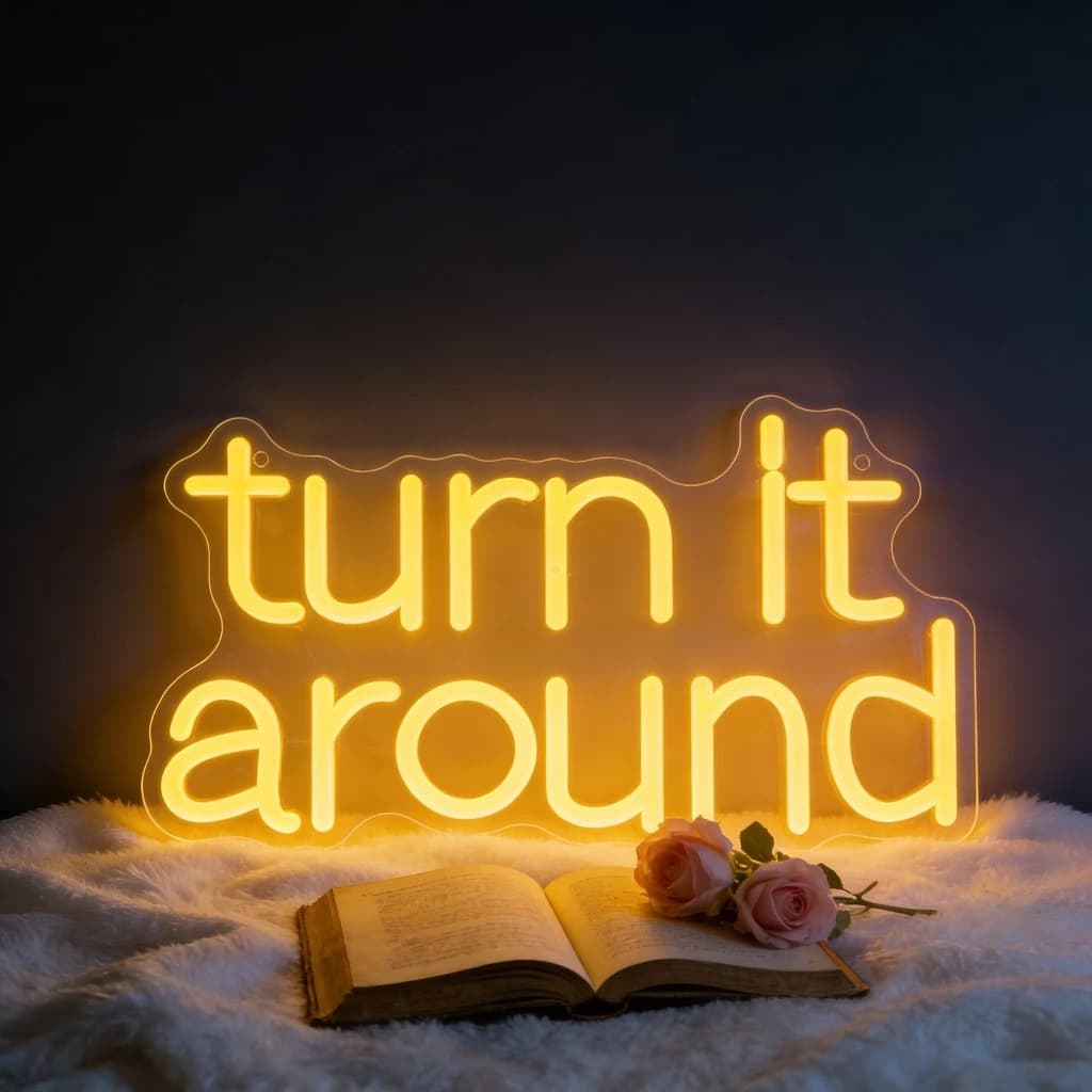 Lampada al Neon 'Turn It Around', Decorazione per la Casa, Insegna LED Dimmerabile per Camera da Letto, Soggiorno, Matrimoni, Lampada da Parete USB Romantica