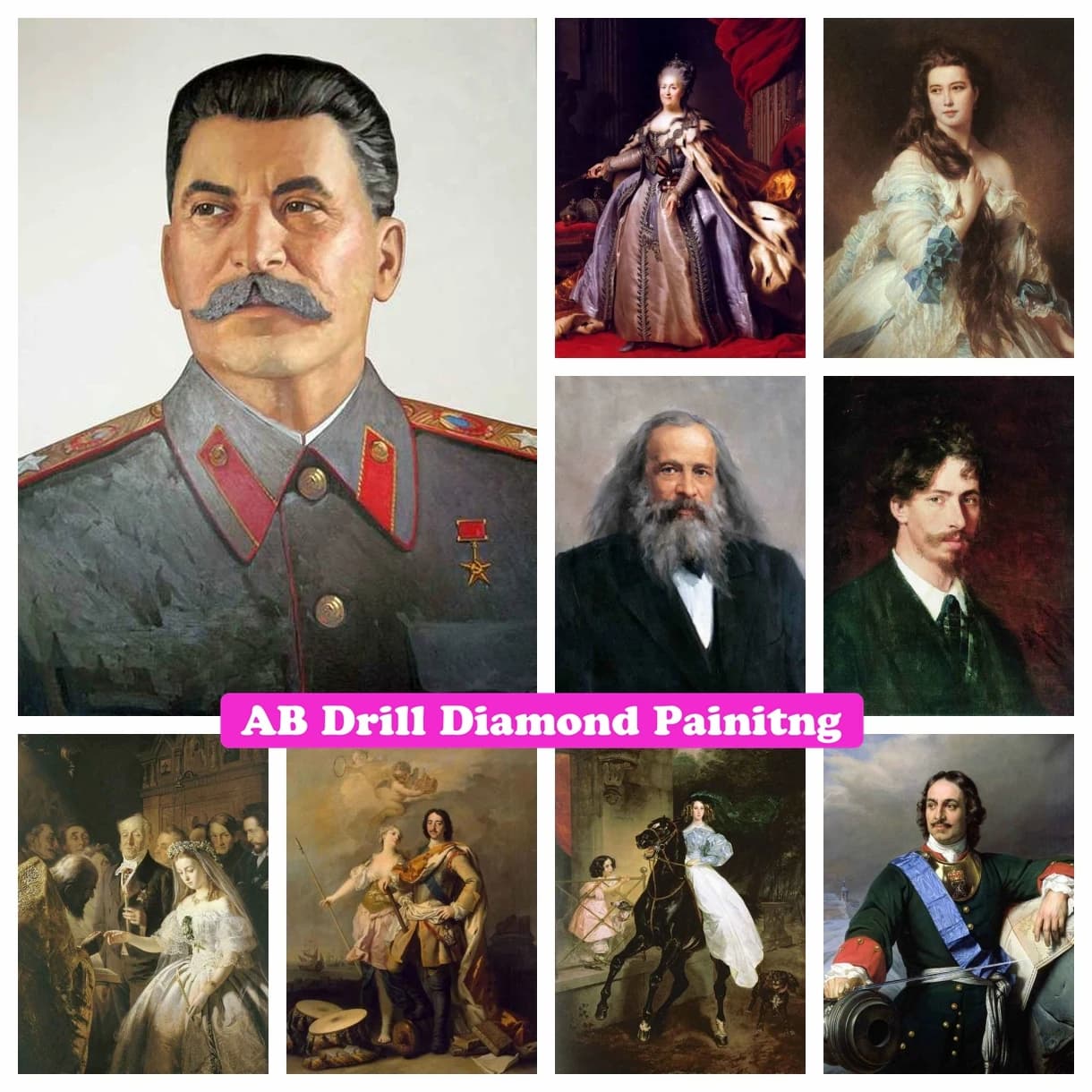 Famous Russian Art Oil Painting Series 5D DIY AB Diamond Painting Rhinestone Cross Stitch Embroidery Picture Mosaic Home Decor