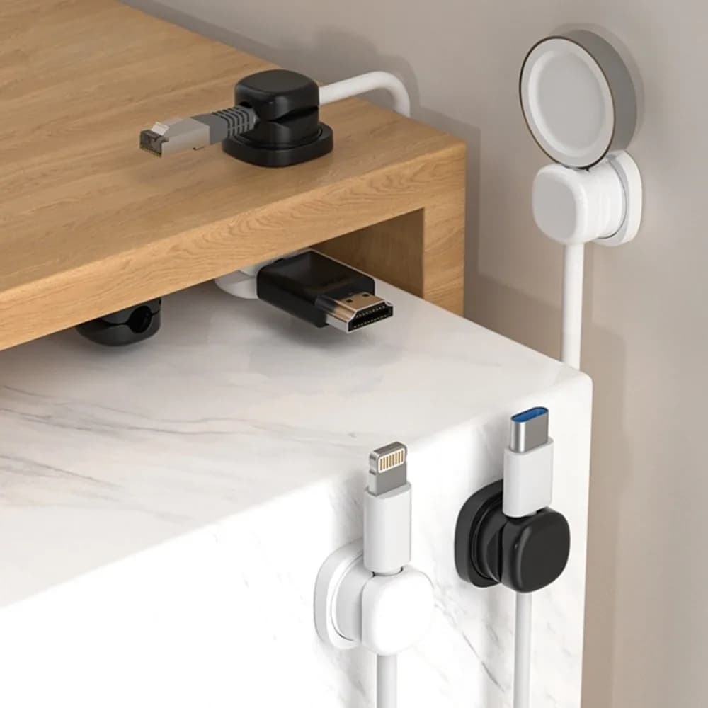 6pcs Adhesive Desktop Cable Organizer Adjustable Wall Mount Under Desk Wire Holder Rotatable Anti-Slip Cord Cable Organizer