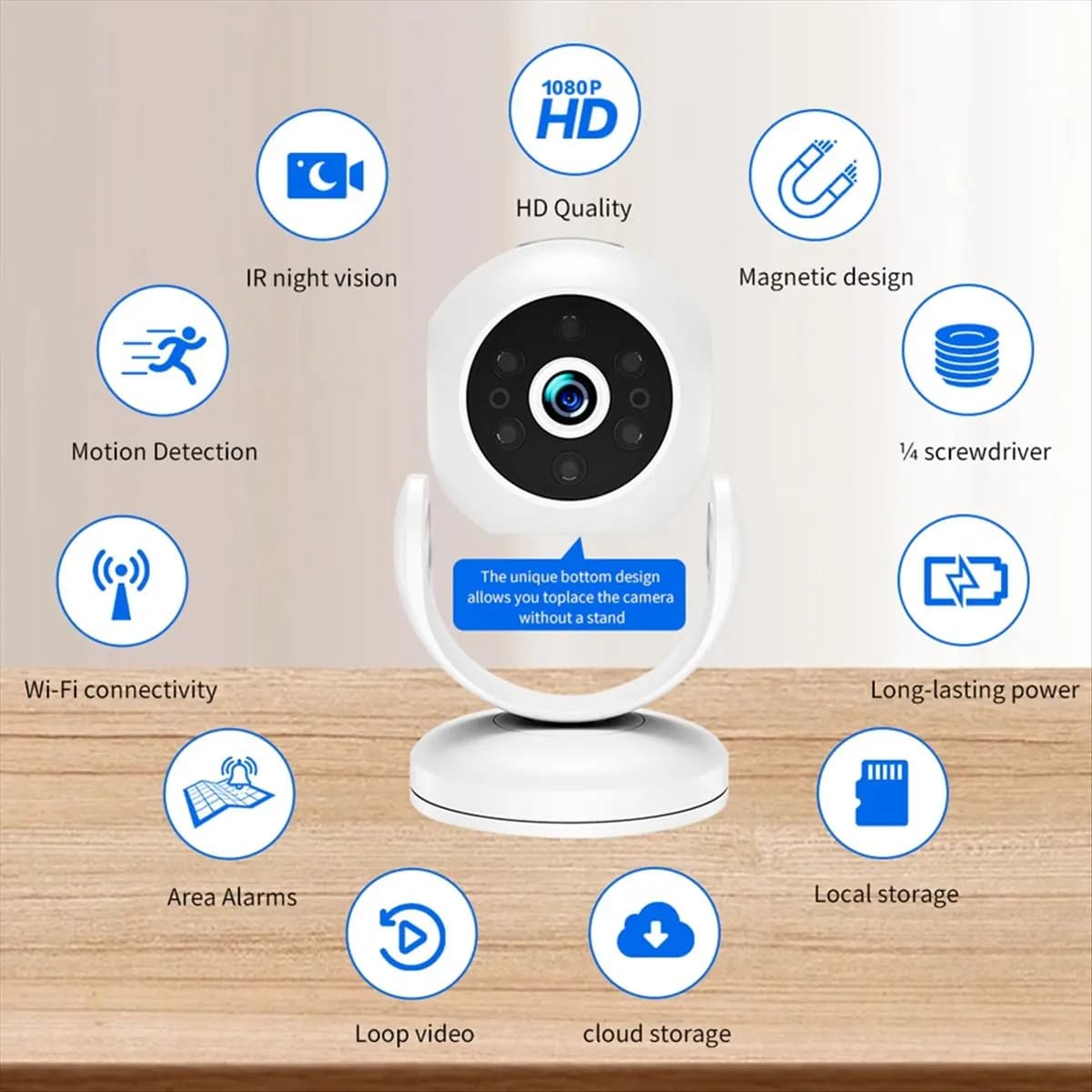 Telecamera di Sicurezza Wireless A73T 1080P HD, Telecamera IP WIFI, Monitor Intelligente per Bambini, Telecamera di Sorveglianza per Esterni con Visione Notturna per Casa