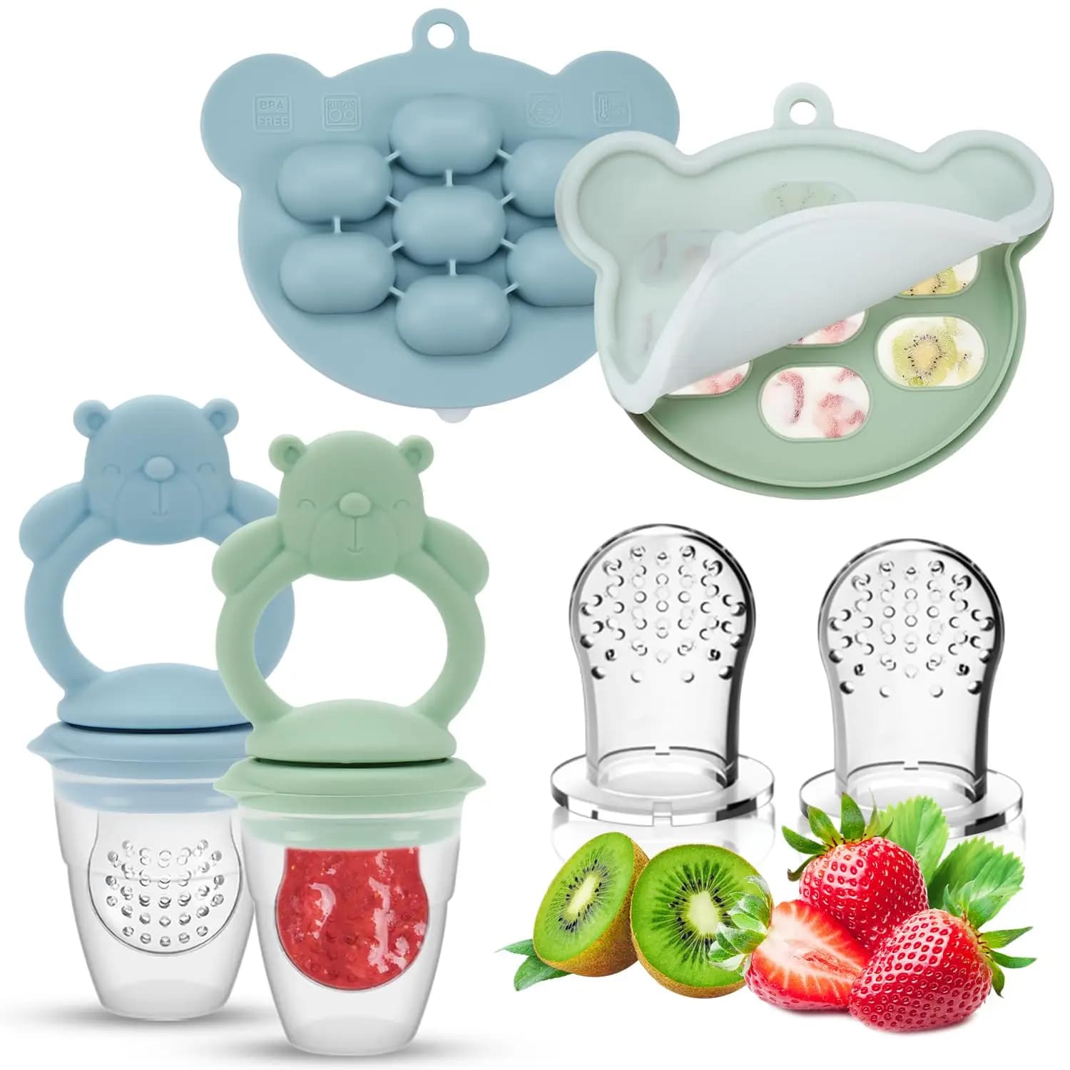 Set da 2 Pezzi, Ciuccio per la Dentizione e Stampo per Ghiaccio per Frutta e Verdura per Neonati, Stile Orsetto