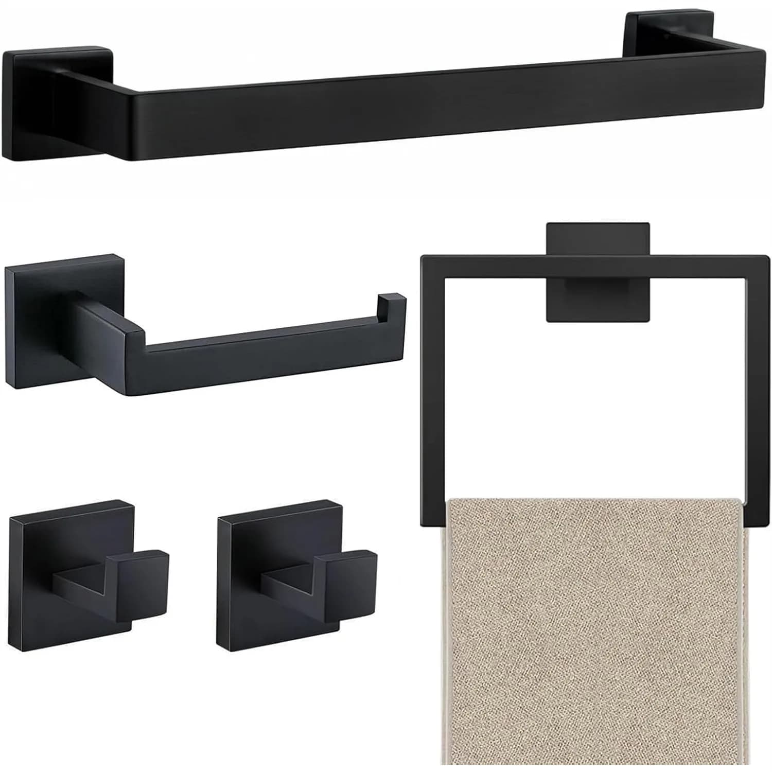 Set di Portasciugamani da Bagno - Acciaio Inossidabile SUS304, Nero Opaco, Supporti a Parete per Comoda Organizzazione del Bagno